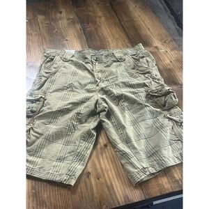 Free Planet Mens Khaki Plaid Cargo Shorts Size 36 Regular Fit Cotton FM9ABKHA